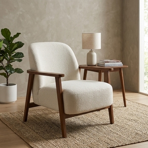 Midcentury Modern Upholstered Semicircular <b>Sofa</b> Chair Teak <b>Wood</b> <b>Legs</b> Living Room Villa Apartment Hotel Use Model CHA58 - Product Image 4
