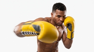 Gants de boxe en cuir jaune véritable Dumela, design à lacets avec accents noirs - Product Image 4