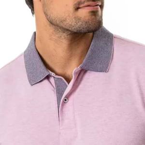 Polo à manches courtes rose clair pour homme, couleur unie, décontracté, tricoté, respirant, en coton, coupe classique - Product Image 4