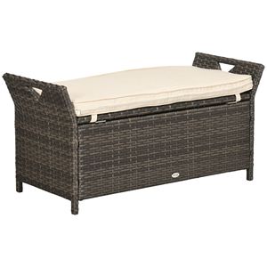 Panca Contenitore in Vimini Bianco Crema per Esterni, Grande Capacità, in Rattan PE, Soluzione di Stoccaggio Elegante e Pratica - Product Image 1