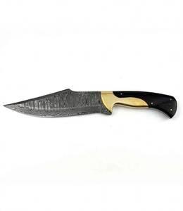 Handcrafted Damascus Steel Outdoor Field Utility Tool <b>Polished</b> <b>Black</b> Horn Handle Extended Brass Bolster - Product Image 5