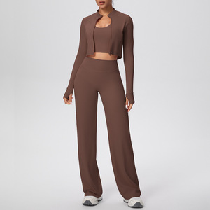Ensemble de survêtement pour femme, couleur unie, manches longues, fermeture éclair, coupe ample, style sportif, avec taille élastique, pour le printemps - Product Image 3