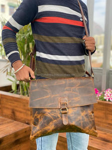 Nueva llegada Real hecho a mano de grano completo de cuero Crunch bolsas de mensajero de oficina de alta calidad Venta caliente Unisex Vintage bolsos de hombro - Product Image 2