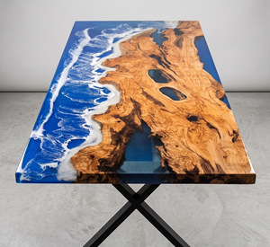 Table à manger en bois époxy moderne, écologique et durable, mobilier pour la maison, idéale pour la salle à manger et l'entrée - Product Image 1