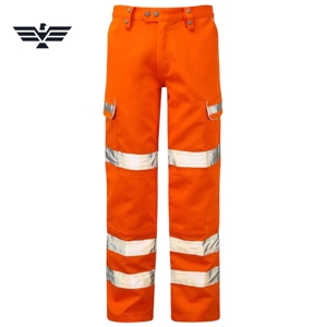 Pantalones de Trabajo de Seguridad Reflectantes de Alta Visibilidad Fluorescentes Naranja para Hombre, Protección Multibarra, Resistentes, Industriales, de Poliéster - Product Image 2