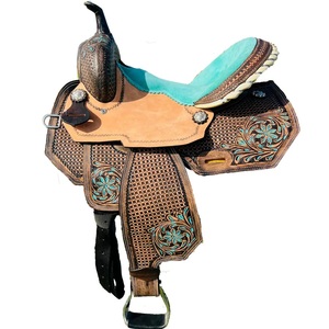 Silla de montar western de lujo de cuero premium para carreras de barriles con estructura de madera, equipo de equitación vaquero hecho a mano - Product Image 1