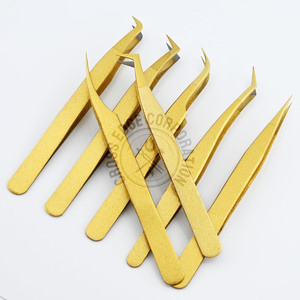 New Arrival Gold Lash 90 Degree Tweezers Full Gold Custom Stainless Steel Lash Extension Tweezers Eyelash Tweezers - Product Image 1
