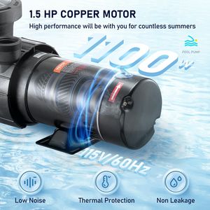 Pompa per Piscina Monovelocità 1.5HP 115V 1100W, Potente Pompa per Piscine Interrate e Fuori Terra con Cestello Filtrante 5280 - Product Image 3