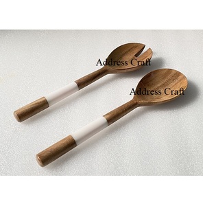 Sustainable Handmade Wooden <b>Salad</b> Server with Resin Handle Acacia Wood <b>Salad</b> <b>Tools</b> Set Dishwasher Safe American Style - Product Image 4