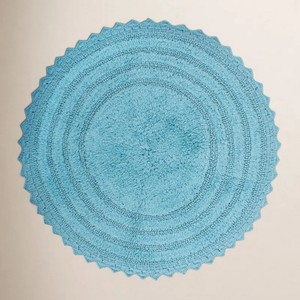 Tapis de bain rond en coton bleu tricoté antidérapant pour la maison, épaisseur moyenne, lavable en machine - Product Image 1