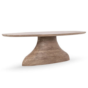 2026 Modern Design Sturdy Pedestal Curved Base Oval Shape Solid Acacia <b>Wooden</b> <b>Top</b> Sandblasted Beige Finish Kitchen Dining <b>Table</b> - Product Image 4