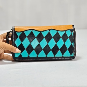 Cartera de Mano de Cuero Genuino a Cuadros de Primera Calidad, Diseño Floral, con Cierre, Anti-Robo, Múltiples Ranuras para Tarjetas, para Mujer - Product Image 4