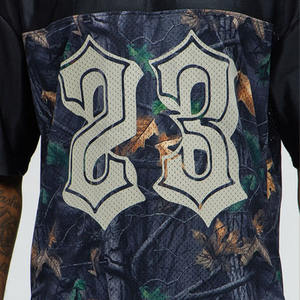 Camiseta de manga corta con cuello en V para hombre, estilo fútbol americano, de algodón pesado 220, con panel gráfico de aplique del número 23, estilo urbano, OEM - Product Image 2