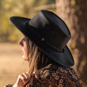 Sombrero de Vaquero de Cuero con Logotipo Personalizado Unisex, Sombrero Plegable Reversible de Diseñador en Negro, Marca Privada - Product Image 5