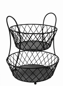 Panier de rangement à fruits en fil métallique noir à deux niveaux, support organisateur de comptoir de cuisine à 2 couches - Product Image 2