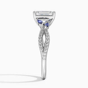 BOJ <b>Ring</b> 052 <b>Emerald</b> Cut 925 <b>Silver</b> Luxe Willow Sapphire and Diamond Rhodium Plated 2ct D Color VVS1 Moissanite GRA Certified - Product Image 3