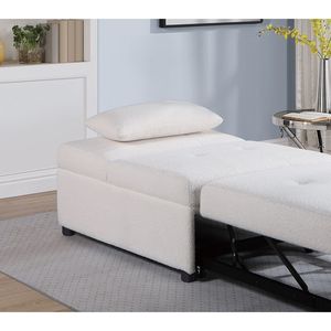 Divano Letto Convertibile Contemporaneo 1 Pezzo in Tessuto Sherpa Bianco con Seduta Trapuntata in Peluche, Poltrona Letto e Cuscino Inclusi - Product Image 6