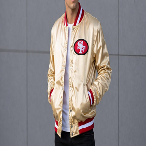 Chaqueta bomber satinada dorada auténtica vintage de los San Francisco 49ers, recruda los días de gloria, chaqueta de alta calidad para hombre. - Product Image 4