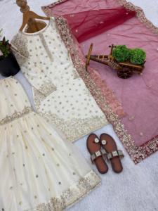 New Arrival Pure Fendy Silk Embroidered Salwar Kameez for Women Heavy <b>Sequin</b> Work <b>Top</b> Bottom Dupatta | Traditional Wedding - Product Image 1