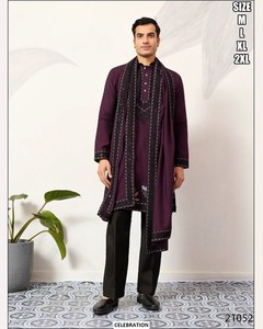 Kurta Tradicional para Hombre, Bordada, Color Marrón Rajwadi, de Secado Rápido, Corte Regular, para Fiestas y Bodas, para Todas las Temporadas - Product Image 5