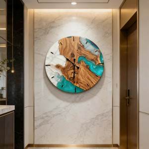 Teal Resin River Wood Wall <b>Clock</b> Modern Coastal Home Decor Wooden <b>Clock</b> - Product Image 3