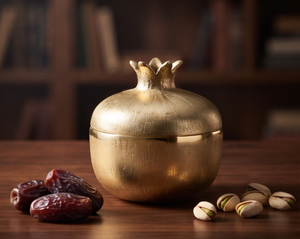 Caja de almacenamiento de lujo para dátiles y frutos secos, de metal dorado con diseño de granada, tapa tipo corona y juego de cuencos abiertos a juego. - Product Image 5