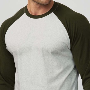 Men's <b>Raglan</b> Sleeve Long Sleeve T-Shirt Gray Olive Green Contrast O-Neck Regular Fit Casual Jersey Cotton Blank <b>Top</b> - Product Image 4