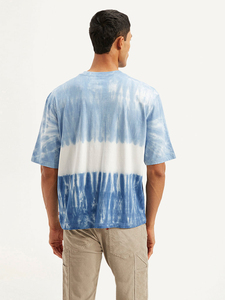 Camiseta Casual de Manga Corta con Cuello Redondo para Hombre, Tie-Dye Azul y Blanco, Corte Regular, Tejido de Punto Jersey, Algodón Transpirable - Product Image 4