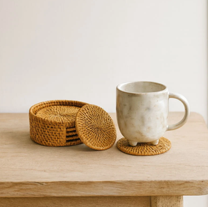 Tapis et sous-verres en rotin BOHO personnalisés pour servir du thé, du café ou du vin, protégeant les tables, sous-verres en rotin BOHO - Product Image 3