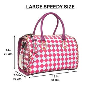 Luxury Large Checkered Speedy Bag Women's Hand <b>Tooled</b> <b>Leather</b> Travel Handbag Fashion Duffel Bag Designer Everyday Carry Purse - Product Image 2