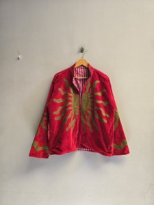 Luxury Red <b>Velvet</b> Knitted Suzani Embroidered Reversible Crew Neck <b>Jacket</b> <b>Women</b> Olive Sun Motif Bohemian Ethnic Autumn Wholesale - Product Image 3
