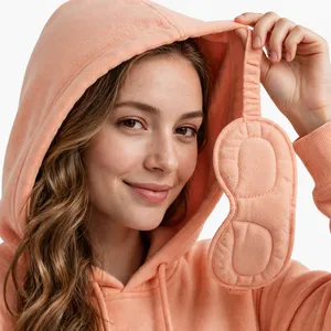 Sudadera con Capucha para Mujer, Color Durazno, de Algodón, Informal, para Invierno, con Bolsillo Canguro y Logotipo Frontal - Product Image 6