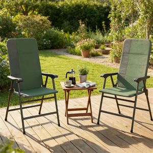 Set di Due Sedie Pieghevoli Verde Scuro per Terrazza, Campeggio o Giardino - Product Image 1