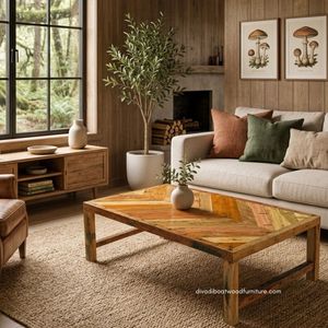 Handcrafted Durable Natural Arrow Design Rustic Wooden Coffee <b>Table</b> <b>Reclaimed</b> Boat Wood Antique Original Color Indoor Livingroom - Product Image 3