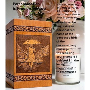 Handcrafted Wooden Urn Rainy Walk Memorial Engraved Ashes urn Memorial Keepsake by AYAANS - Product Image 6