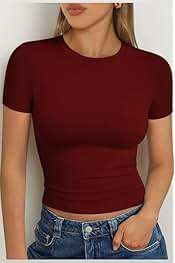 Slim fit cropped t-shirt for women milk silk fabric short sleeve summer sweet neckline knit <b>top</b> - Product Image 3