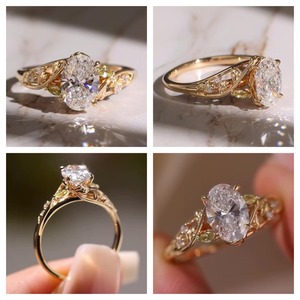 Luxury Gold Silver Oval Round <b>Ring</b> 2.70 CTS Moissanite CVD Colour Stone <b>CZ</b> EGL VVS2 D VS1 Yellow White Rose Design - Product Image 2