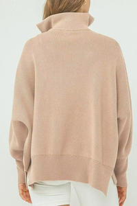 Suéter ajustado a la cintura para mujer, suéter de punto acanalado holgado e informal con cremallera y manga larga para otoño - Product Image 4