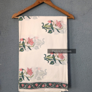 Tissu 100% coton imprimé à la main, base blanche, imprimé fleurs de lys roses, tissu en coton doux pour vêtements et artisanat féminins - Product Image 2