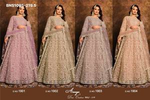 Festival wear <b>Net</b> with Heavy Embroidered Full-Sleeve Flared Semi-Stitched Gown-Bottom-<b>Dupatta</b> Collection At Wholesale Rate - Product Image 6