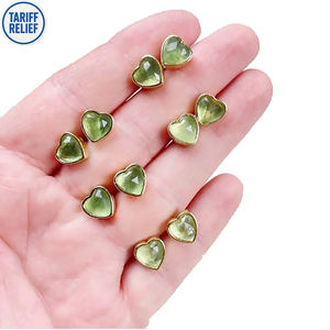 Pendientes de botón con cabujón de corazón de 9 mm, chapados en oro |   Pendientes de Plata de Ley 925 para Mujer |   Joyería al por Mayor - Product Image 4