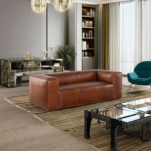 Premium <b>Brown</b> Genuine Leather <b>Sofa</b> 3 Seater Modern Minimalist Couch for Living Room Office Hotel Use - Product Image 2