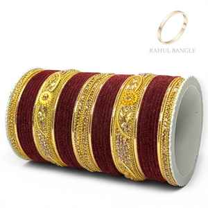 Highest Selling Elegant Wine <b>Red</b> Velvet Wedding Bangle Set for Brides with Golden Designer Bangles Wholesale Price Peaceful Gift - Product Image 3