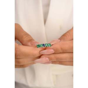14K Solid Gold Men's Marquise Emerald Sapphire Birthstone <b>Ring</b> <b>Resizable</b> Micro Insert - Product Image 3
