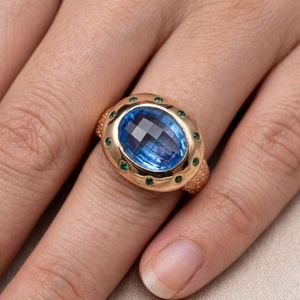 Gemvanity SR1486 – Bague de fiançailles/mariage classique de luxe en argent plaqué or avec topaze, style bouddhiste tibétain, pour femme/unisexe - Product Image 5