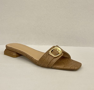Sandalias de tacón para mujer con correa de hebilla, estilo mule, punta cuadrada, tacón bajo, elegantes, de verano, de cuero genuino, cómodas de llevar - Product Image 5