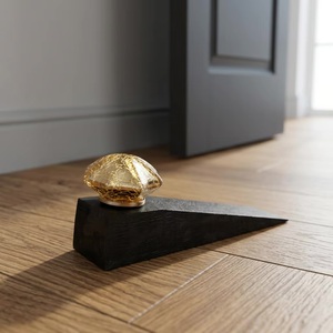 Minimalist Bronze <b>Door</b> Stopper With Mercury Gold Crackle Glass Knob For Modern Interior Design - Product Image 4