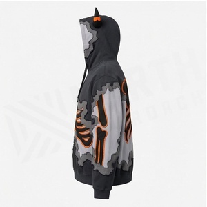Sudadera con capucha extragrande para hombre North Approach con estampado de esqueleto y cuernos, diseño streetwear, negro, gris, naranja - Product Image 3