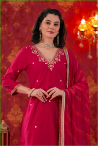 Conjunto Sharara Rojo Cereza con Dupatta Leheriya - Product Image 4