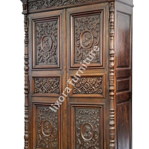 Luxury Handcrafted Solid Wood 2 Door <b>Wardrobe</b> Ornate Renaissance Portrait Carving Dark Oak Armoire - Product Image 3